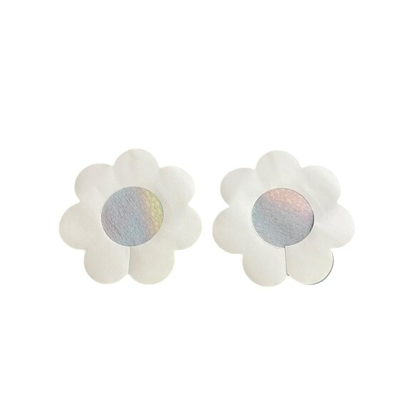 Holographic Rainbow Flower Shaped Disposable Nipple Covers Pasties Set Of 2 - Picture 4 of 5